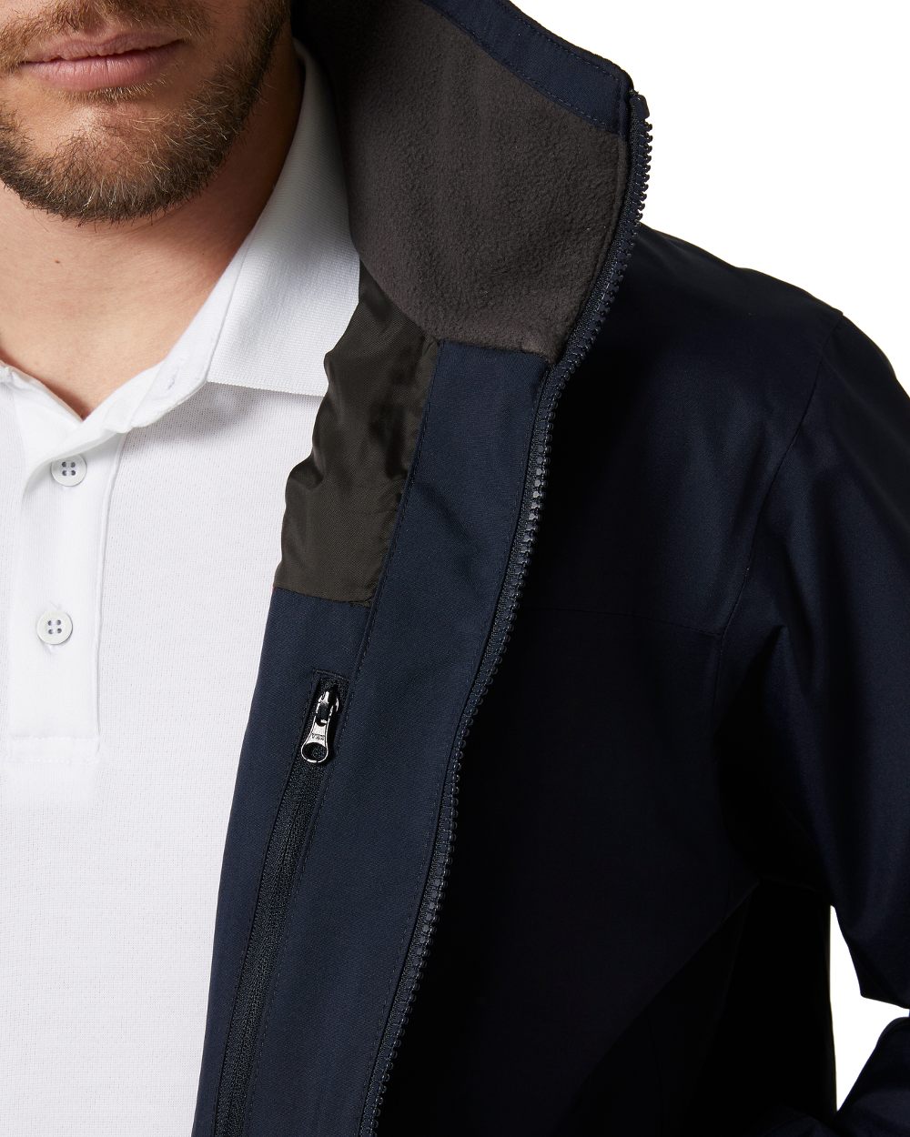 Navy coloured Helly Hansen Mens Crew Hooded Jacket 2.0 on white background 