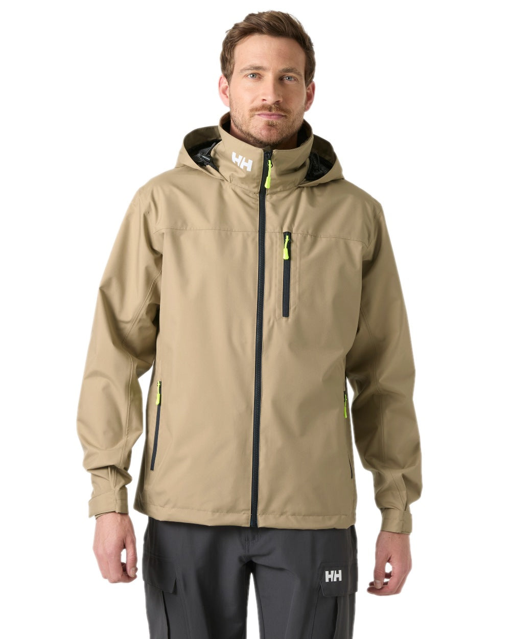 Pebble Coloured Helly Hansen Mens Crew Hooded Jacket 2.0 on white background 