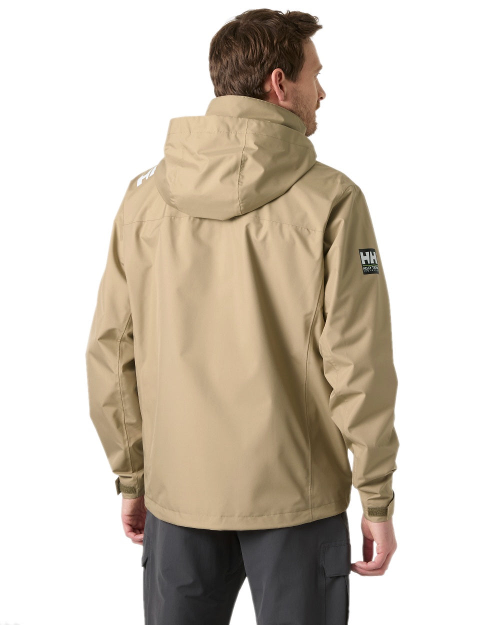 Pebble Coloured Helly Hansen Mens Crew Hooded Jacket 2.0 on white background 