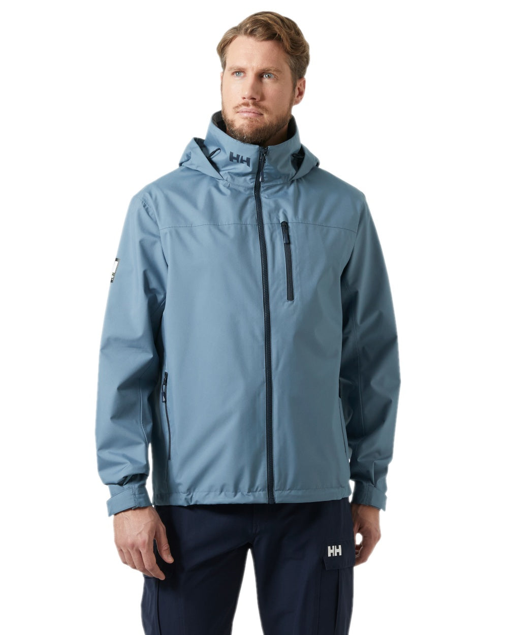 Washed Navy Coloured Helly Hansen Mens Crew Hooded Jacket 2.0 on white background 
