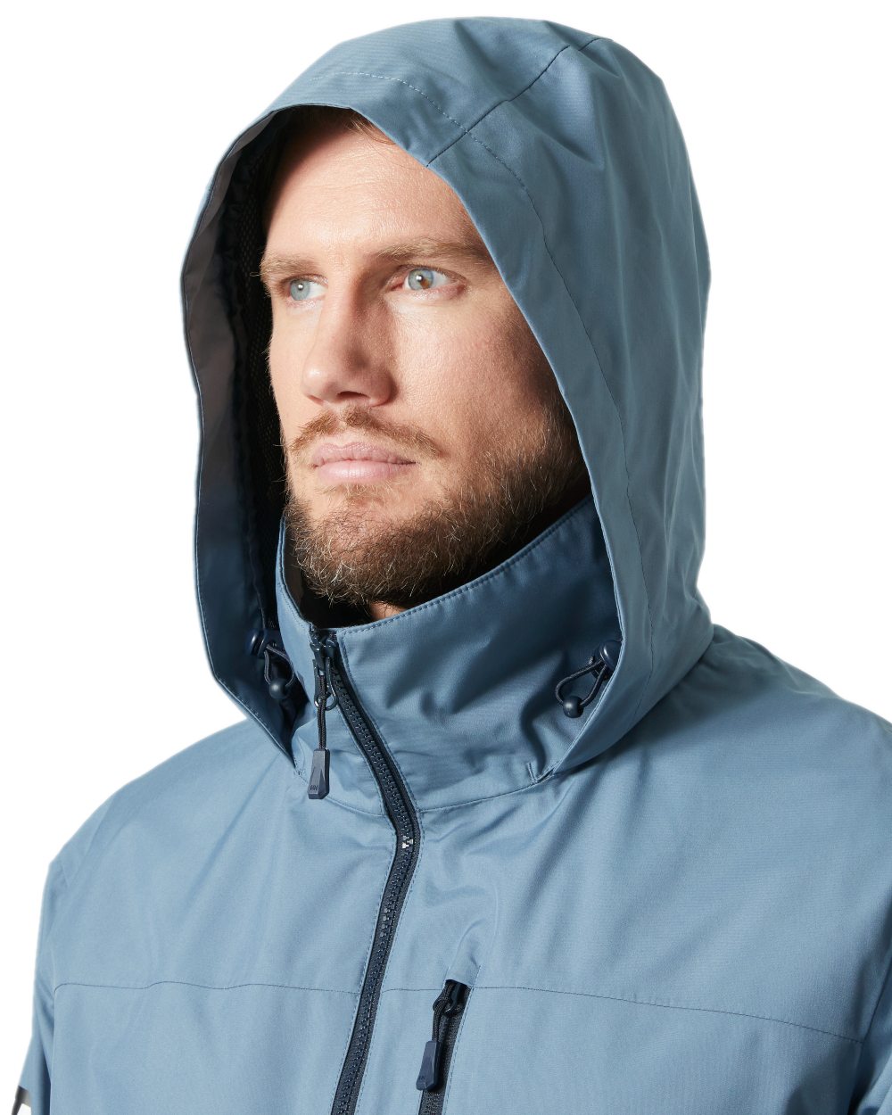 Washed Navy Coloured Helly Hansen Mens Crew Hooded Jacket 2.0 on white background 