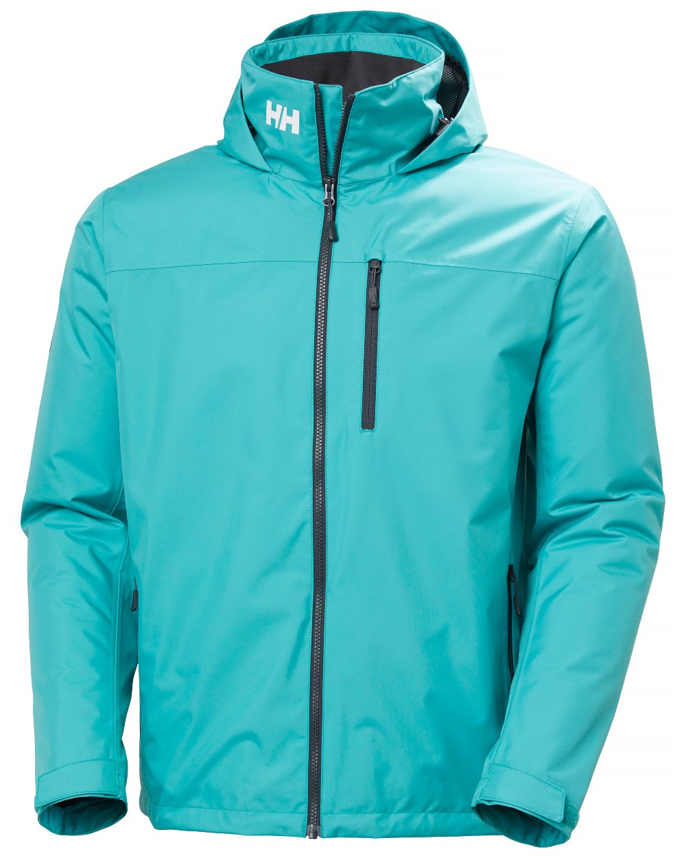 Dark Mint coloured Helly Hansen Mens Crew Hooded Midlayer Jacket on white background 