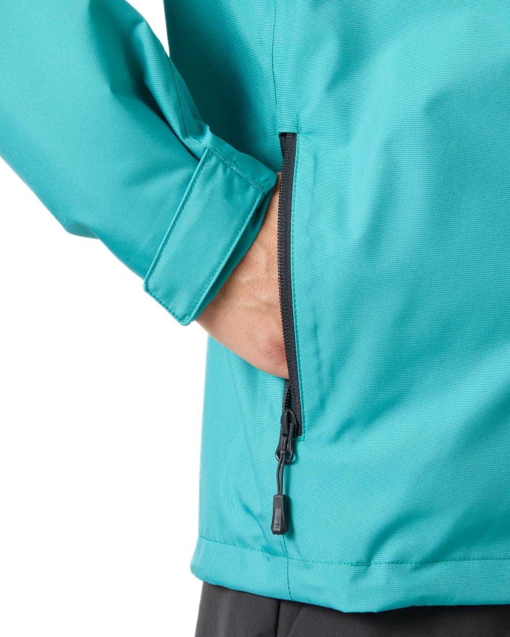 Dark Mint coloured Helly Hansen Mens Crew Hooded Midlayer Jacket on white background 