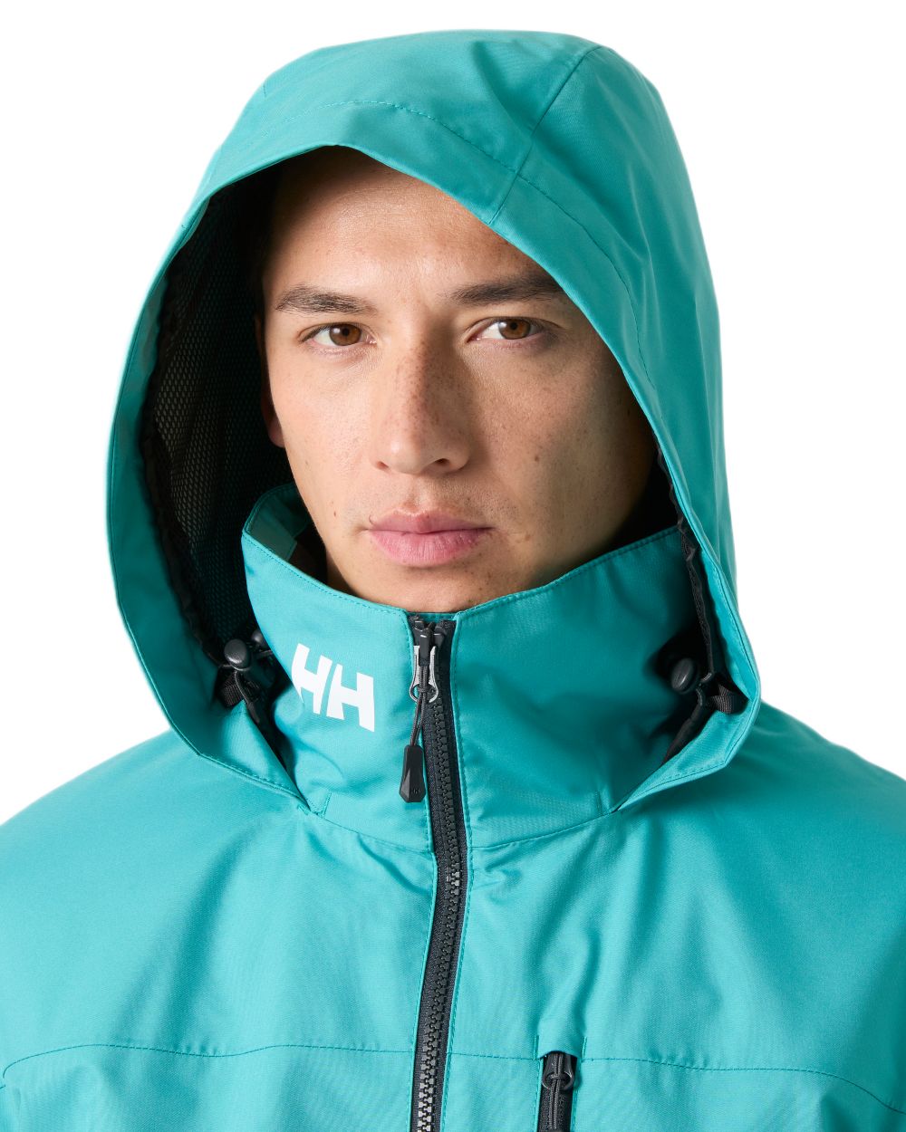 Dark Mint coloured Helly Hansen Mens Crew Hooded Midlayer Jacket on white background 