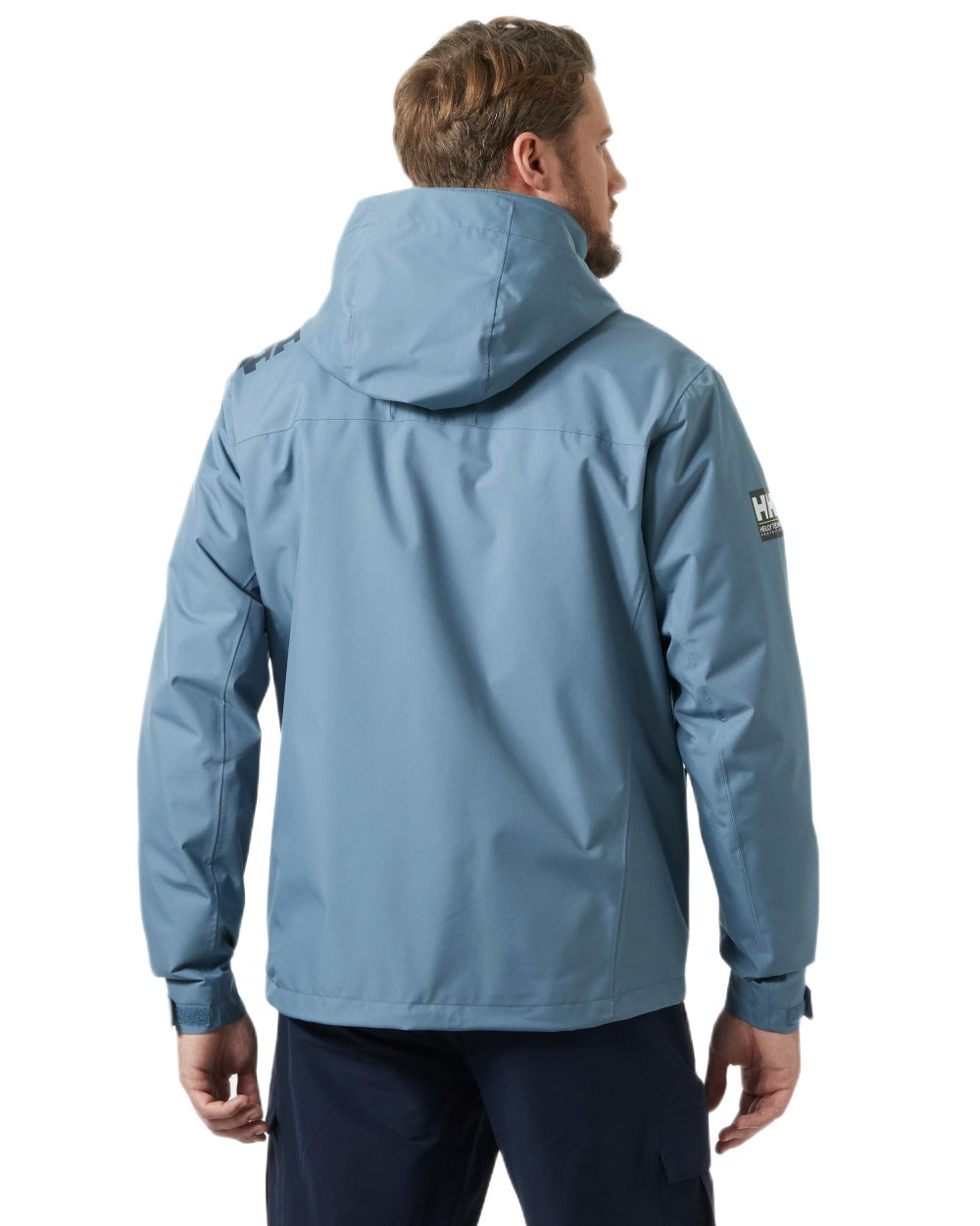 Washed Navy coloured Helly Hansen Mens Crew Hooded Midlayer Jacket on white background 