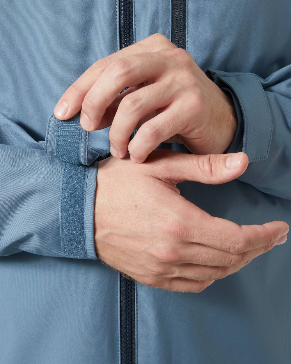 Washed Navy coloured Helly Hansen Mens Crew Hooded Midlayer Jacket on white background 