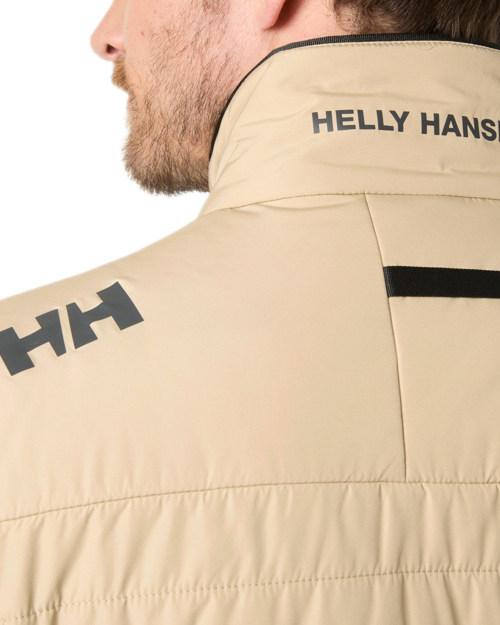 Khaki Sand coloured Helly Hansen Mens Crew Insulated Sailing Jacket 2.0 on white background 