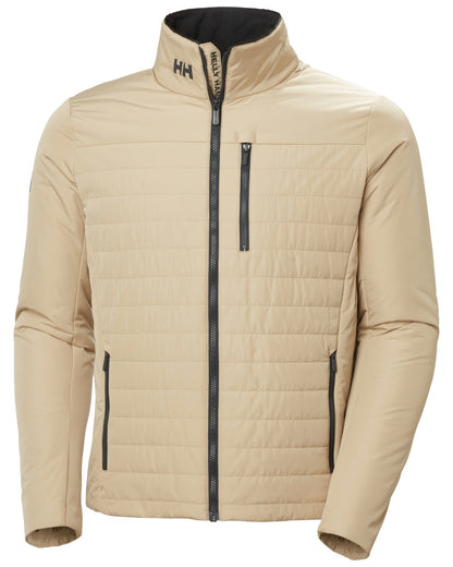 Khaki coloured Helly Hansen Mens Crew Insulated Sailing Jacket 2.0 on white background 