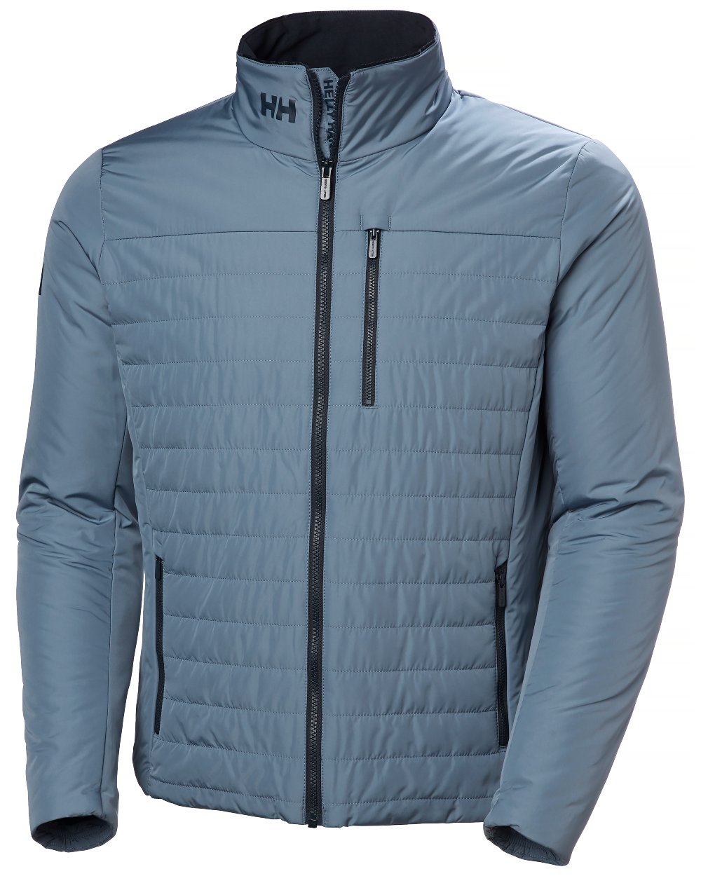 Washed Navy coloured Helly Hansen Mens Crew Insulated Sailing Jacket 2.0 on white background 