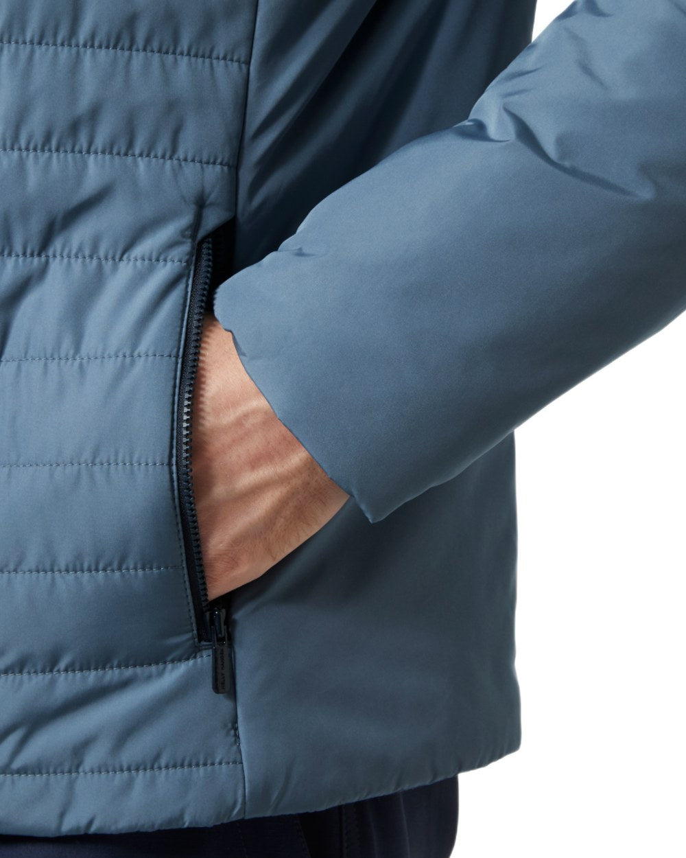 Washed Navy coloured Helly Hansen Mens Crew Insulated Sailing Jacket 2.0 on white background 