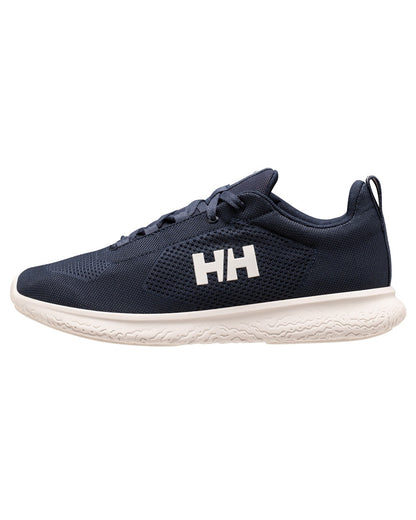Navy White coloured Helly Hansen Mens Crew Light Casual Shoes on white background 