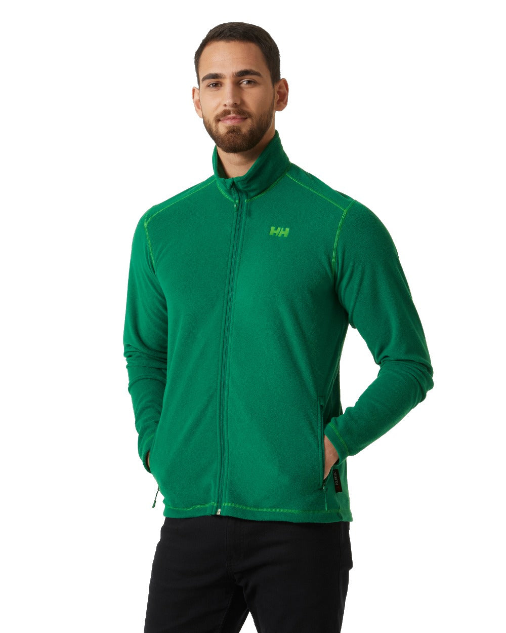 Malachite coloured Helly Hansen Mens Daybreaker Fleece Jacket on white background 