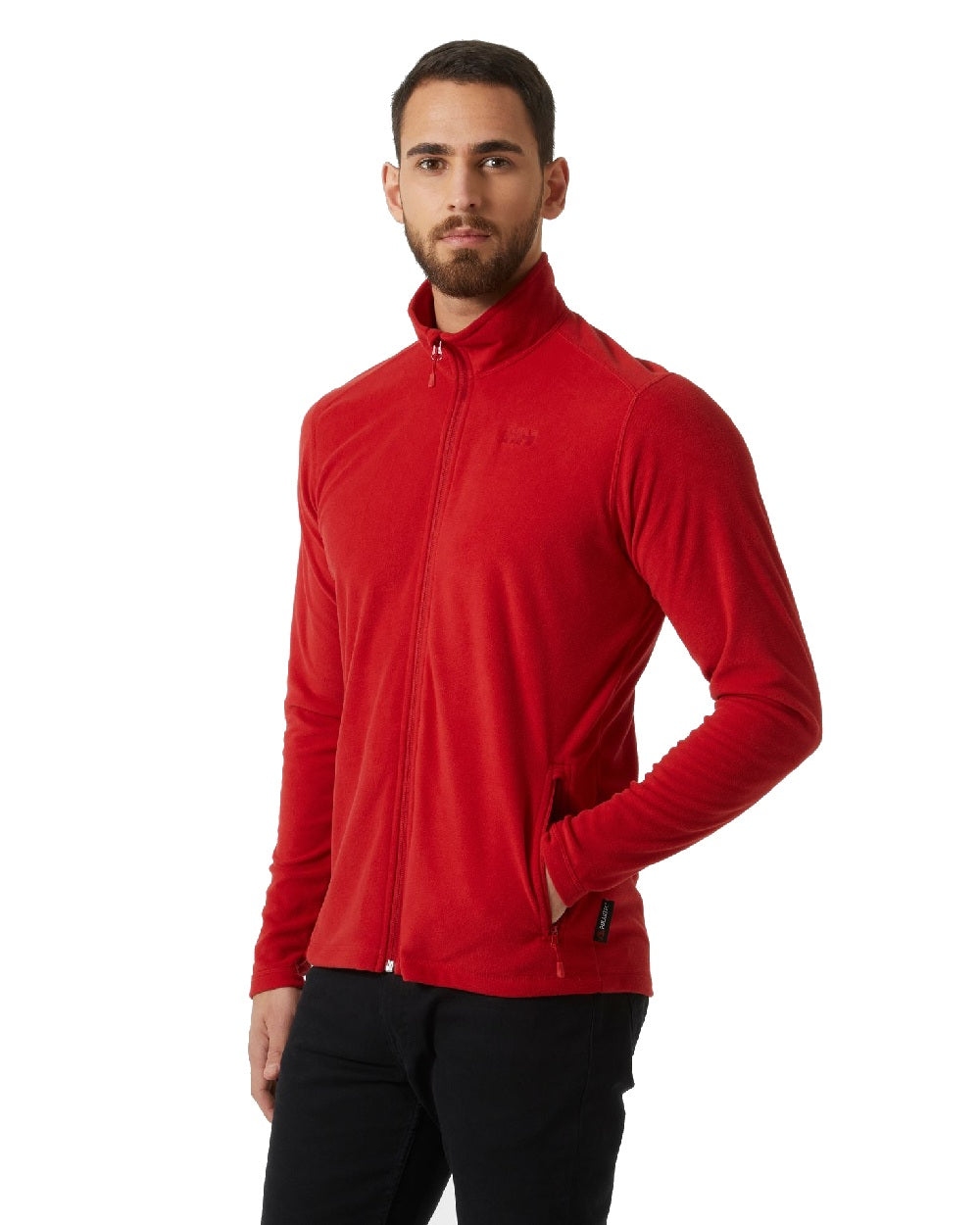 Red coloured Helly Hansen Mens Daybreaker Fleece Jacket on white background 