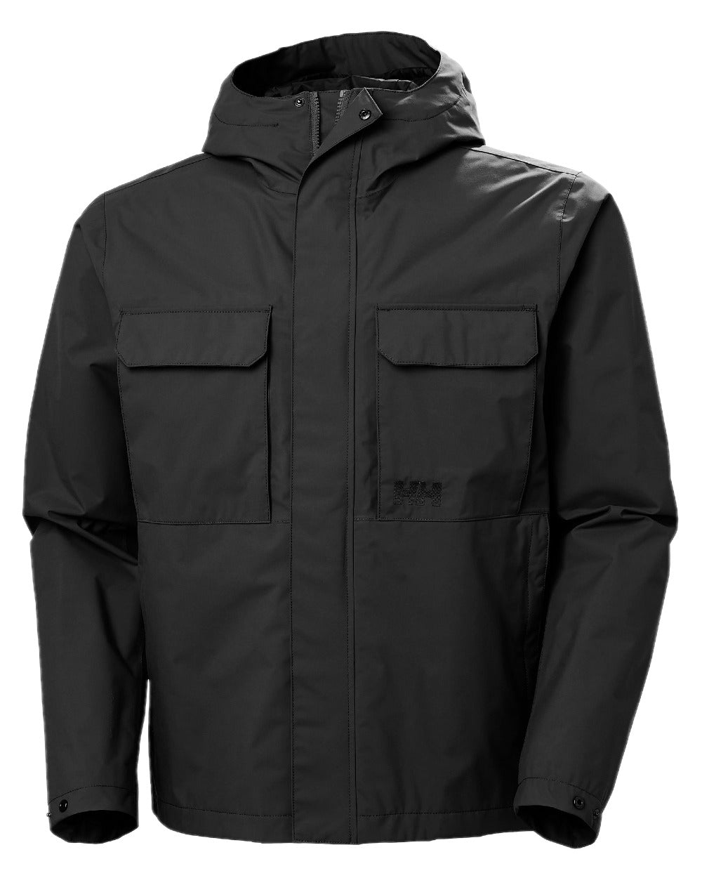 Black coloured Helly Hansen Mens Escape Rain Jacket on white background 