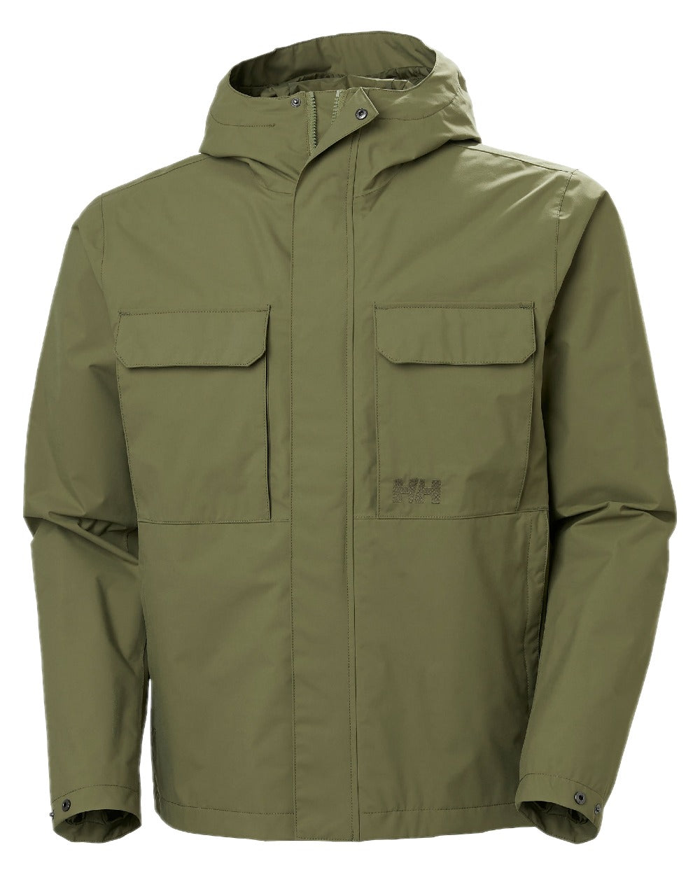 Terrain Green coloured Helly Hansen Mens Escape Rain Jacket on white background 