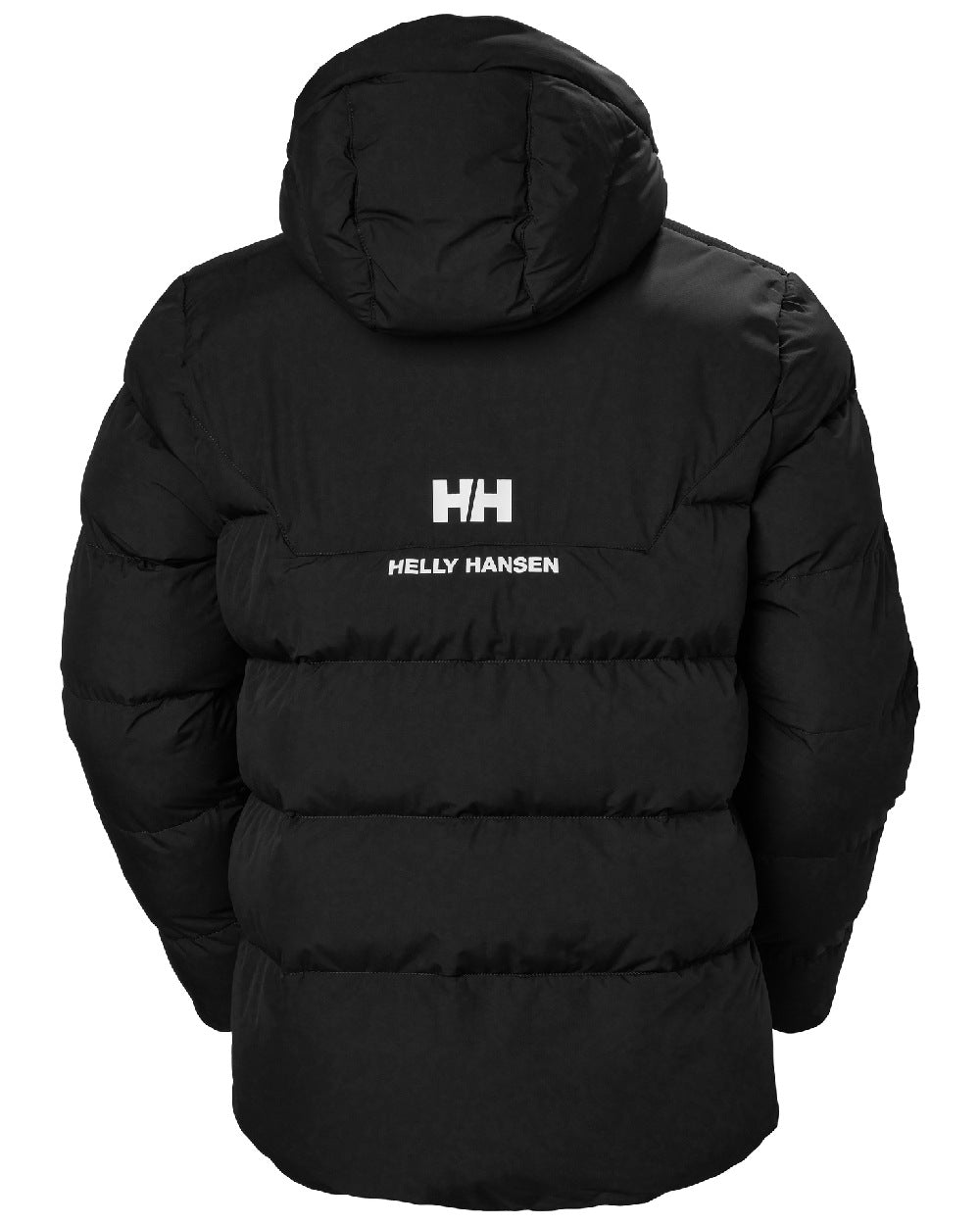 Black Coloured Helly Hansen Mens Explorer Puffy Jacket on white background 