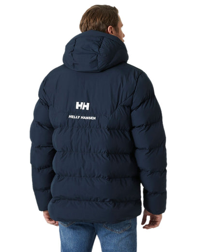 Navy Coloured Helly Hansen Mens Explorer Puffy Jacket on white background 