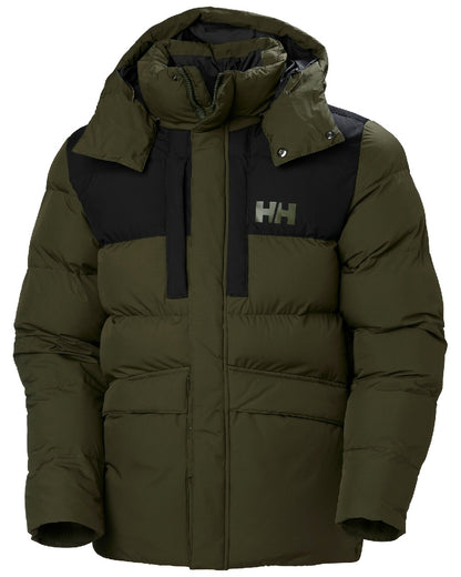 Utility Green Coloured Helly Hansen Mens Explorer Puffy Jacket on white background 