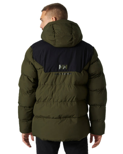 Utility Green Coloured Helly Hansen Mens Explorer Puffy Jacket on white background 