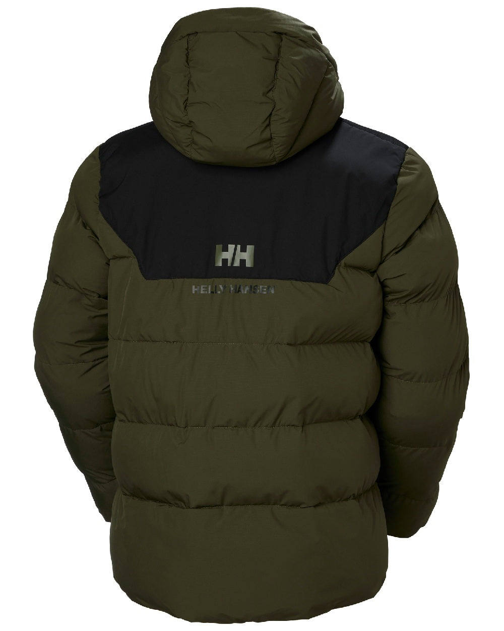 Utility Green Coloured Helly Hansen Mens Explorer Puffy Jacket on white background 