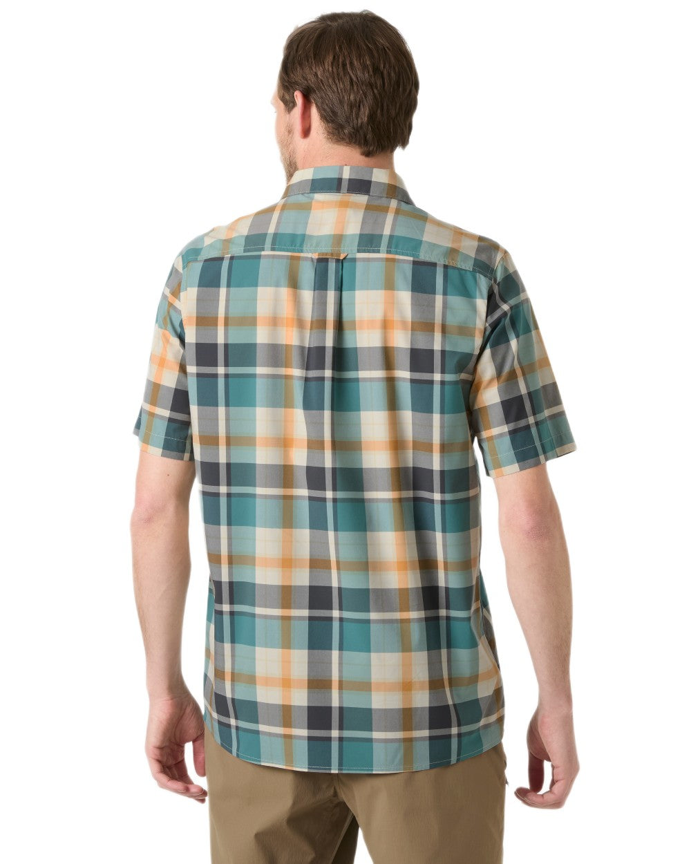 Opal Green Peak Plaid Coloured Helly Hansen Mens Fjord Quick Dry Short Sleeve Shirt 2.0 on White Background 