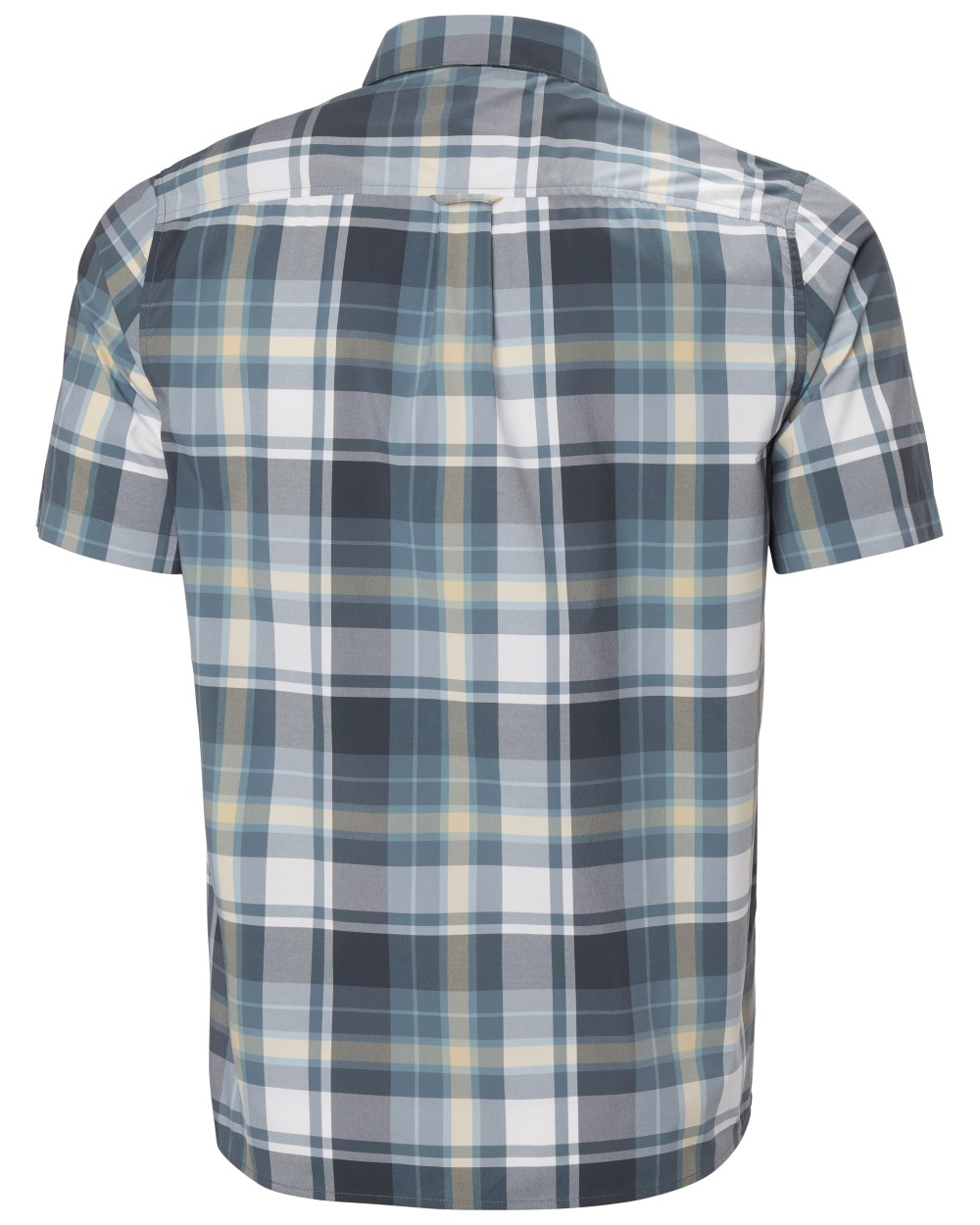 Washed Navy Peak Plaid Coloured Helly Hansen Mens Fjord Quick Dry Short Sleeve Shirt 2.0 on White Background 