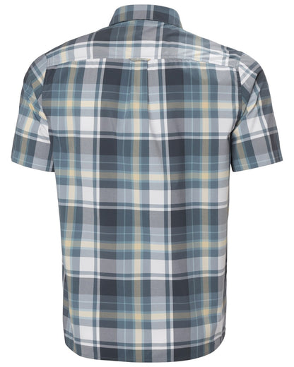 Washed Navy Peak Plaid Coloured Helly Hansen Mens Fjord Quick Dry Short Sleeve Shirt 2.0 on White Background 