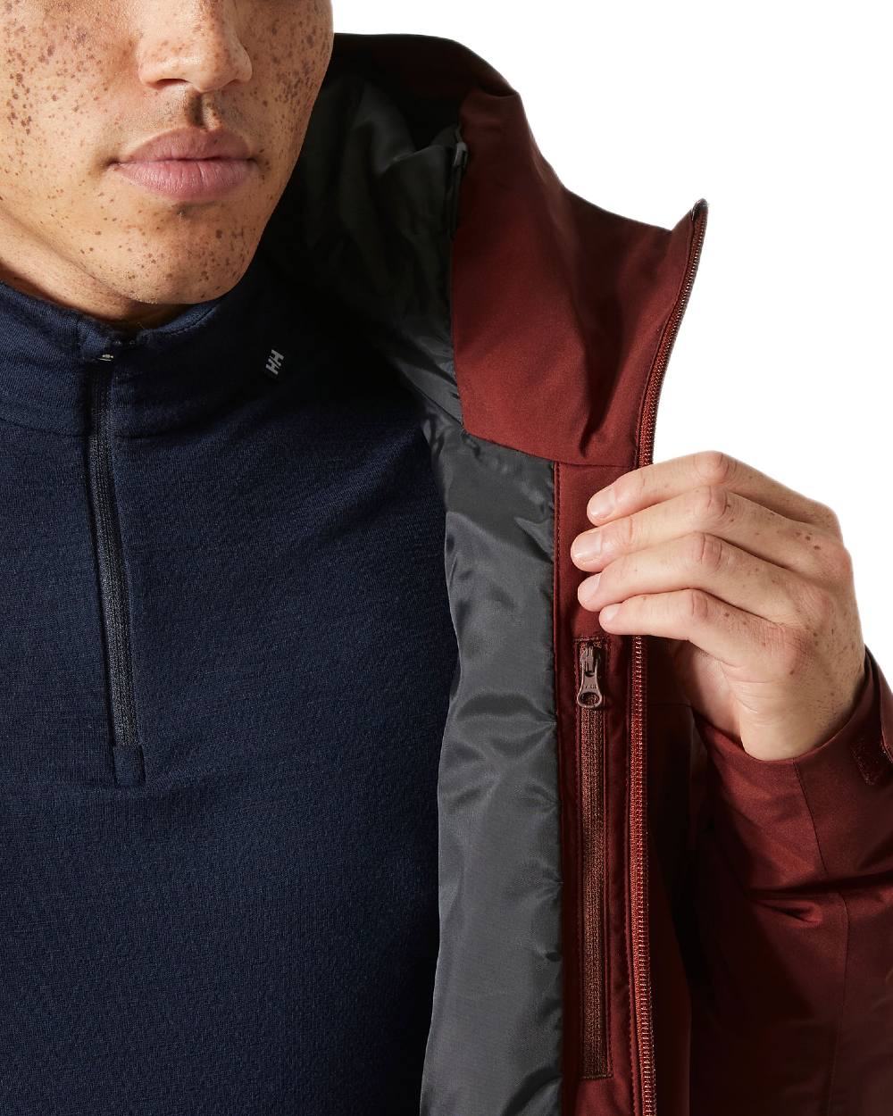 Mars Red Coloured Helly Hansen Mens Gravity Jacket on white background 