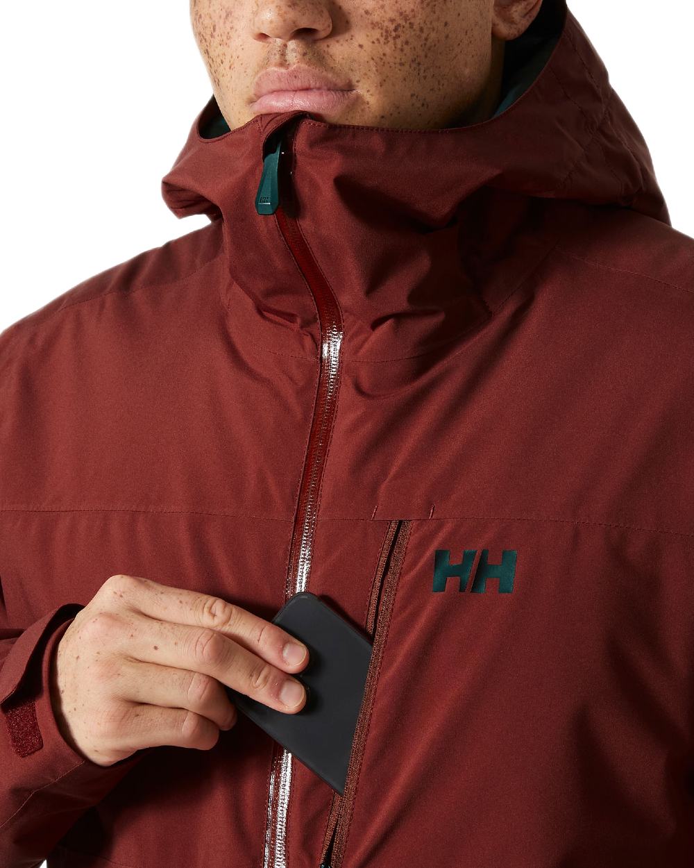Mars Red Coloured Helly Hansen Mens Gravity Jacket on white background 