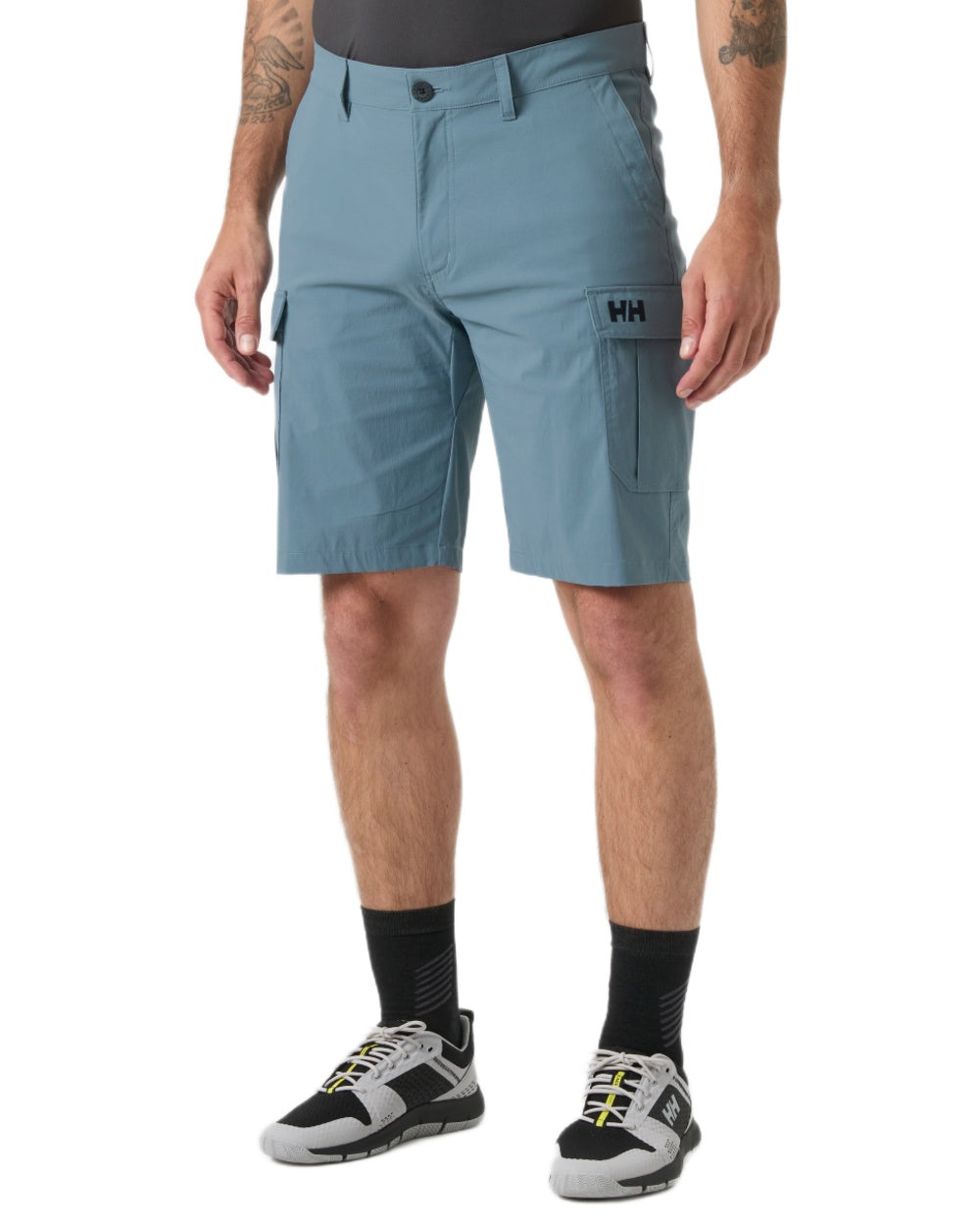 Washed Navy coloured Helly Hansen Mens Quick-Dry Cargo Shorts 11"on white background 