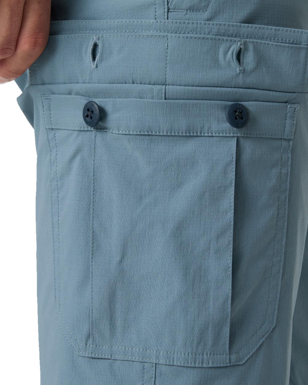 Washed Navy coloured Helly Hansen Mens Quick-Dry Cargo Shorts 11"on white background 