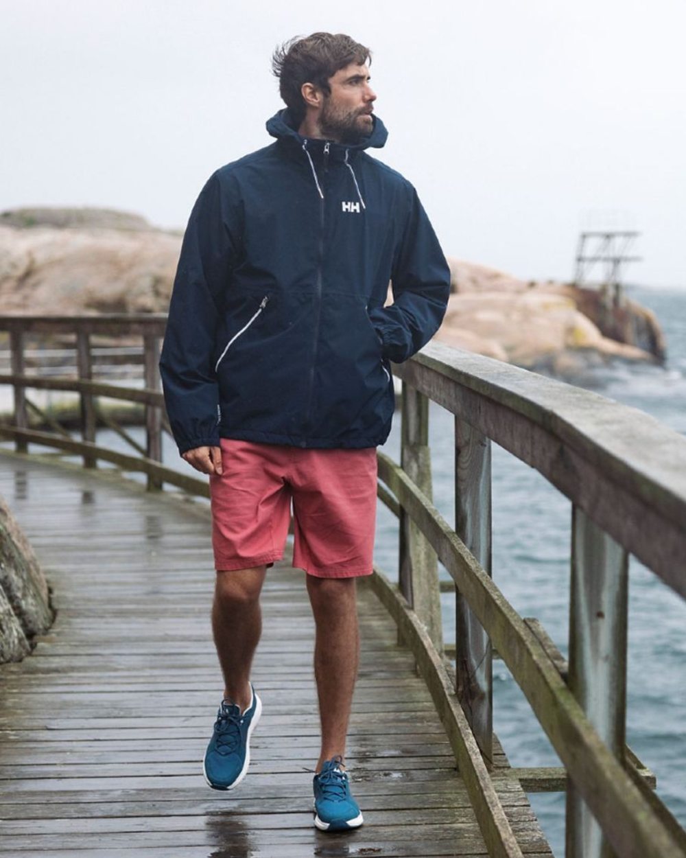 Washed Navy Coloured Helly Hansen Mens HP Ahiga EVO 5 Marine Lifestyle Shoes on outdoor background 