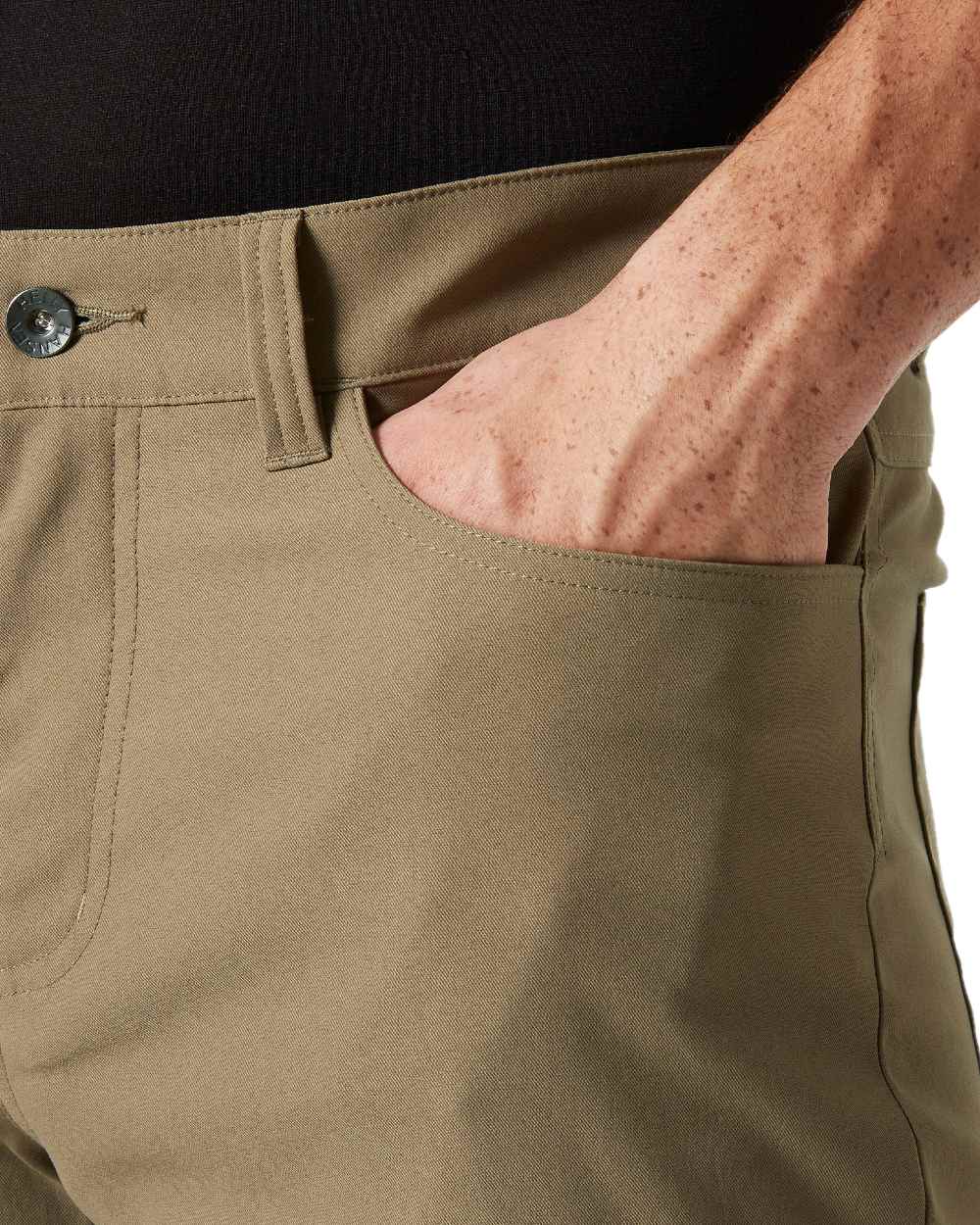 Bedrock coloured Helly Hansen Mens Holmen 5 Pocket Shorts on white background 