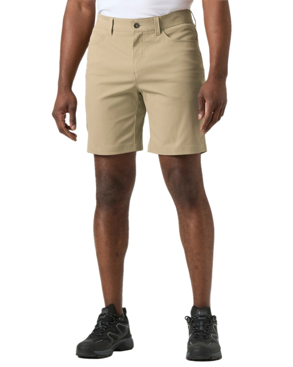Pebble Coloured Helly Hansen Mens Holmen 5 Pocket Shorts on white background 