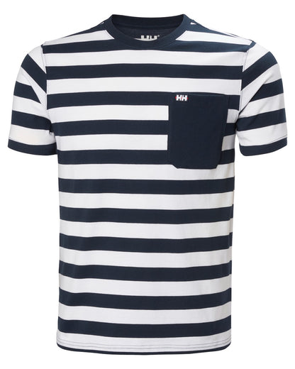 Navy Stripe coloured Helly Hansen Mens Hudson T-Shirt on white background 