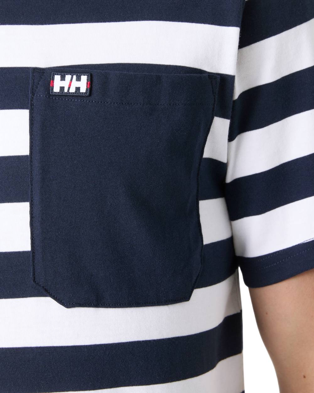 Navy Stripe coloured Helly Hansen Mens Hudson T-Shirt on white background 