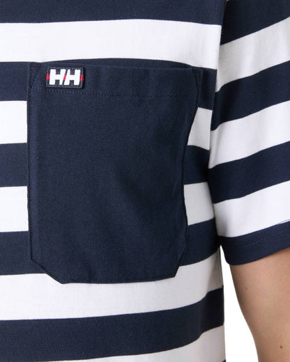 Navy Stripe coloured Helly Hansen Mens Hudson T-Shirt on white background 
