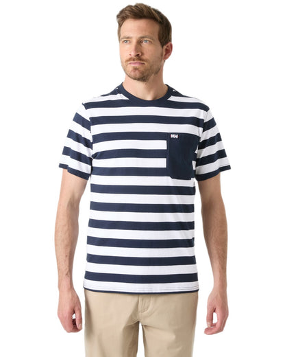 Navy Stripe coloured Helly Hansen Mens Hudson T-Shirt on white background 