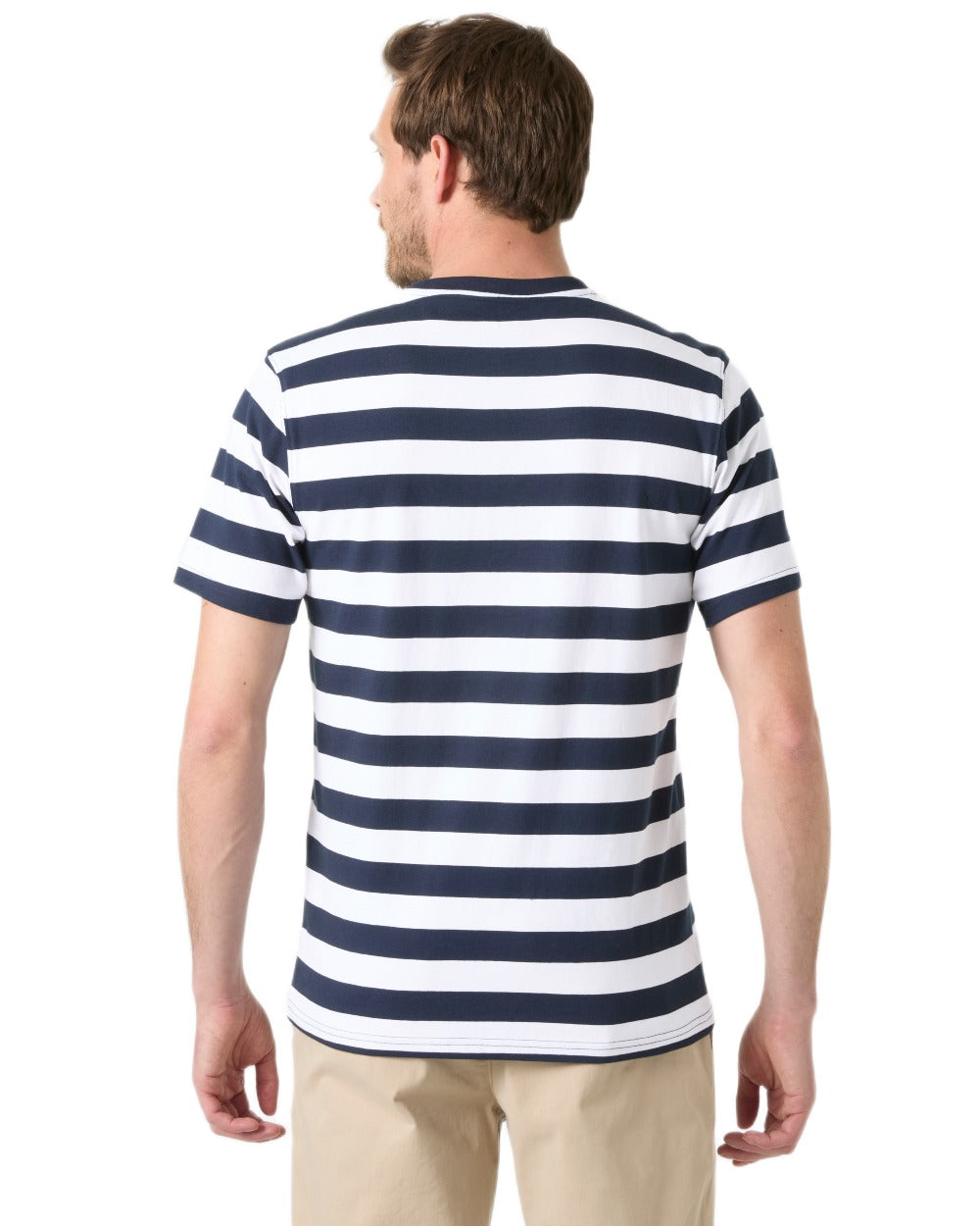 Navy Stripe coloured Helly Hansen Mens Hudson T-Shirt on white background 
