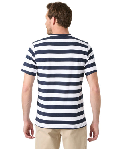 Navy Stripe coloured Helly Hansen Mens Hudson T-Shirt on white background 