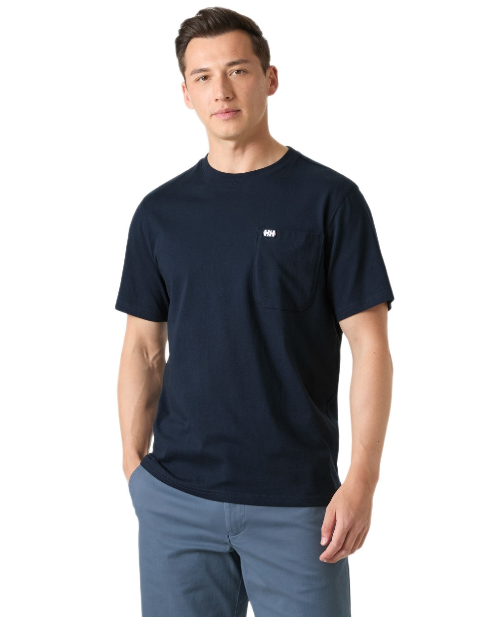Navy coloured Helly Hansen Mens Hudson T-Shirt on white background 