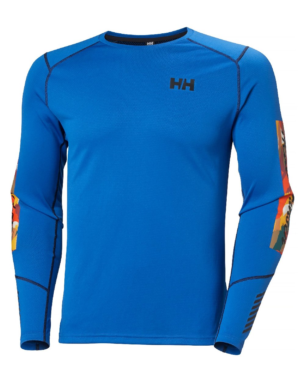 Cobalt 2 Apres Print Coloured Helly Hansen Mens Lifa Active Crew Base Layer on white background 