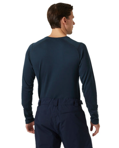 Navy Coloured Helly Hansen Mens Lifa Active Crew Base Layer on white background 