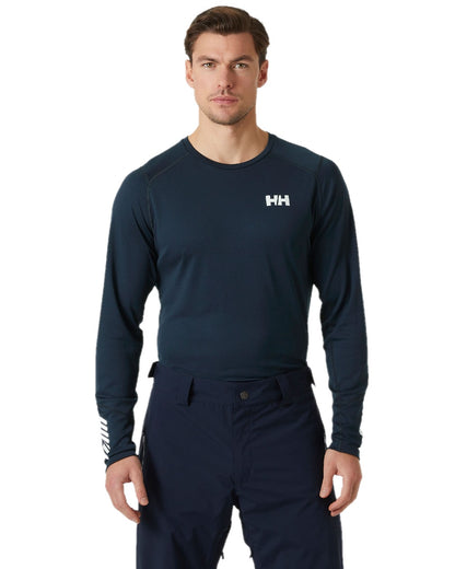 Navy Coloured Helly Hansen Mens Lifa Active Crew Base Layer on white background 