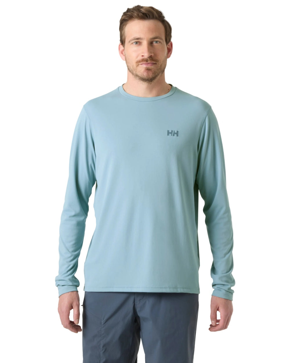 Windy Blue coloured Helly Hansen Mens Lifa Active Solen Base Layer on white background 