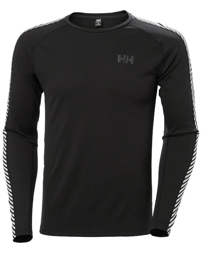 Black Coloured Helly Hansen Mens Lifa Active Stripe Crew Base Layer on white background 