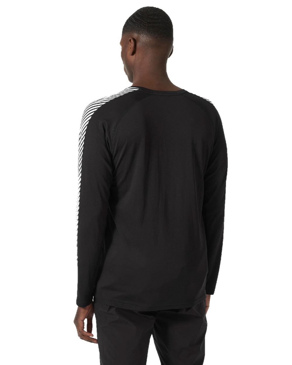 Black Coloured Helly Hansen Mens Lifa Active Stripe Crew Base Layer on white background 