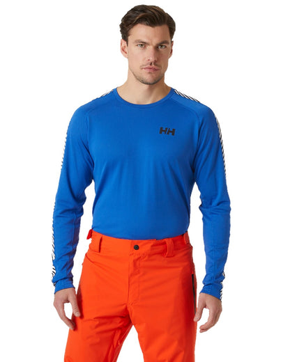 Cobalt 2 Coloured Helly Hansen Mens Lifa Active Stripe Crew Base Layer on white background 