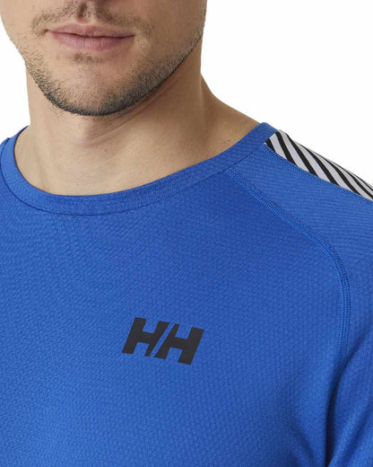 Cobalt 2 Coloured Helly Hansen Mens Lifa Active Stripe Crew Base Layer on white background 