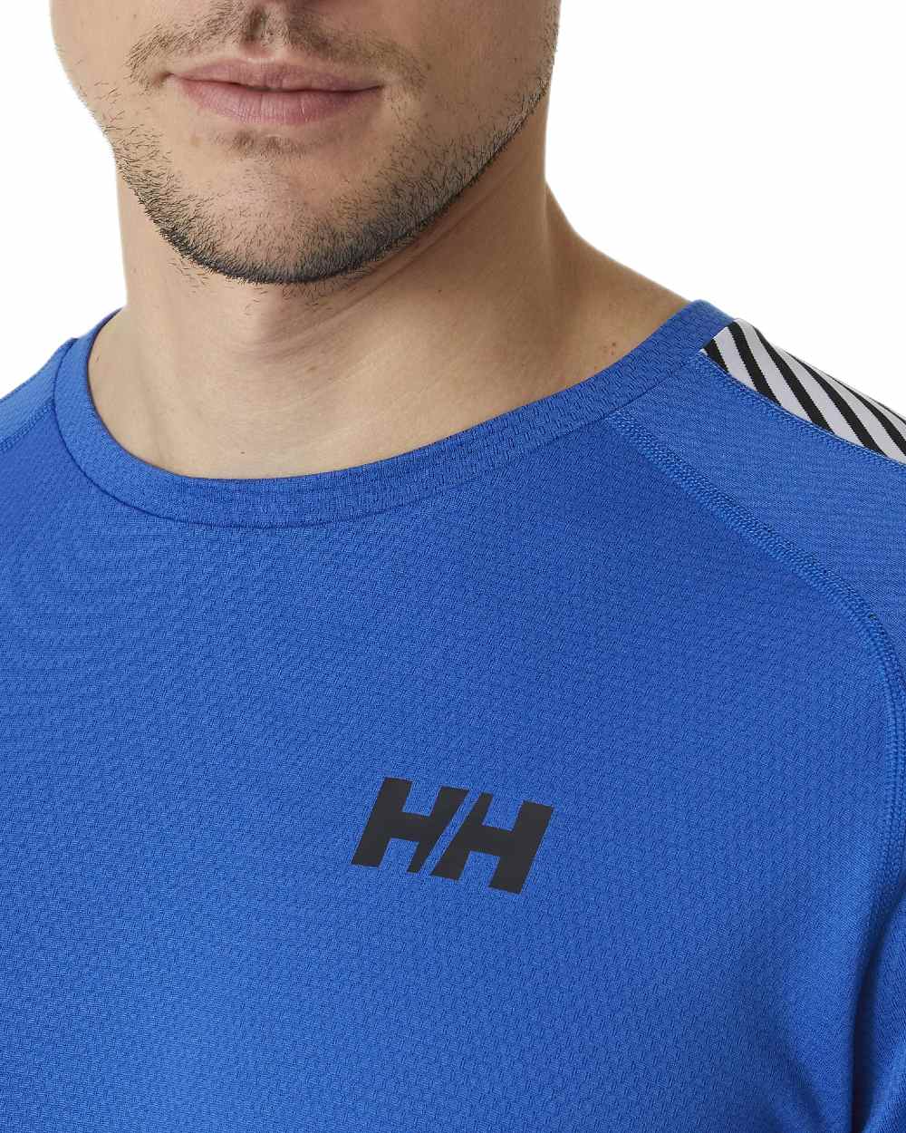 Cobalt Coloured Helly Hansen Mens Lifa Active Stripe Crew Base Layer on white background 